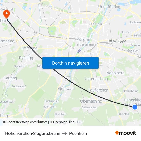 Höhenkirchen-Siegertsbrunn to Puchheim map