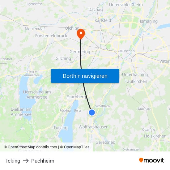 Icking to Puchheim map