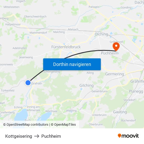 Kottgeisering to Puchheim map