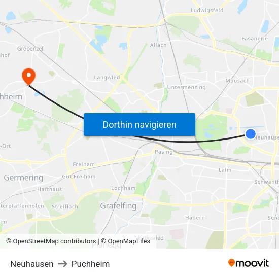 Neuhausen to Puchheim map