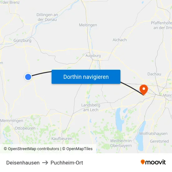 Deisenhausen to Puchheim-Ort map