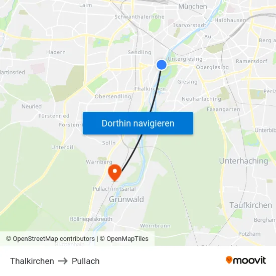 Thalkirchen to Pullach map