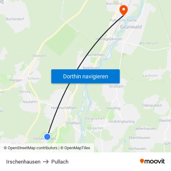Irschenhausen to Pullach map
