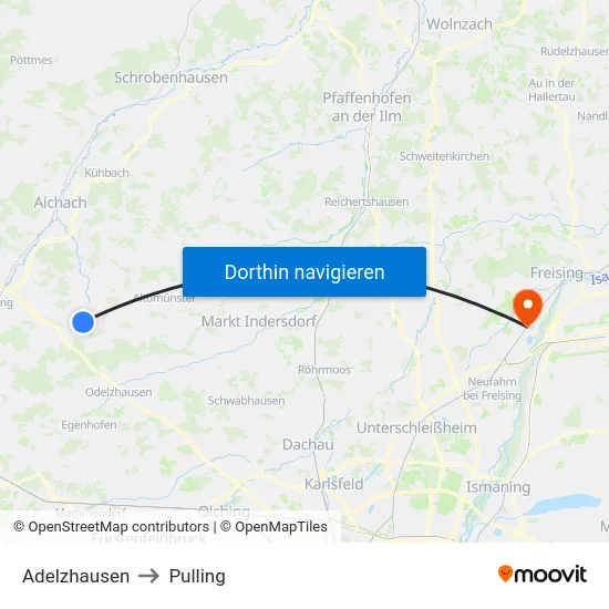 Adelzhausen to Pulling map