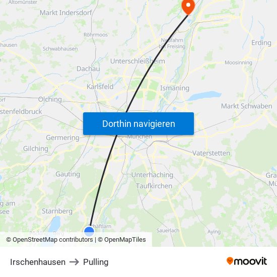 Irschenhausen to Pulling map