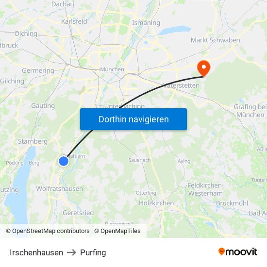 Irschenhausen to Purfing map