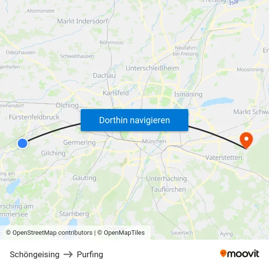 Schöngeising to Purfing map