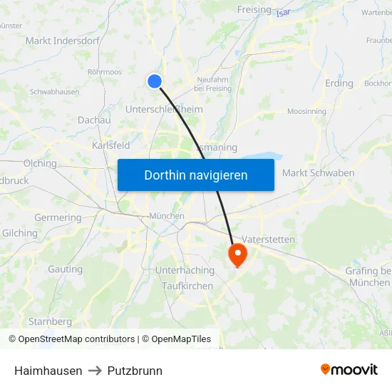 Haimhausen to Putzbrunn map
