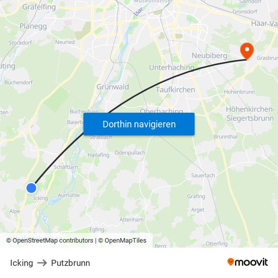 Icking to Putzbrunn map