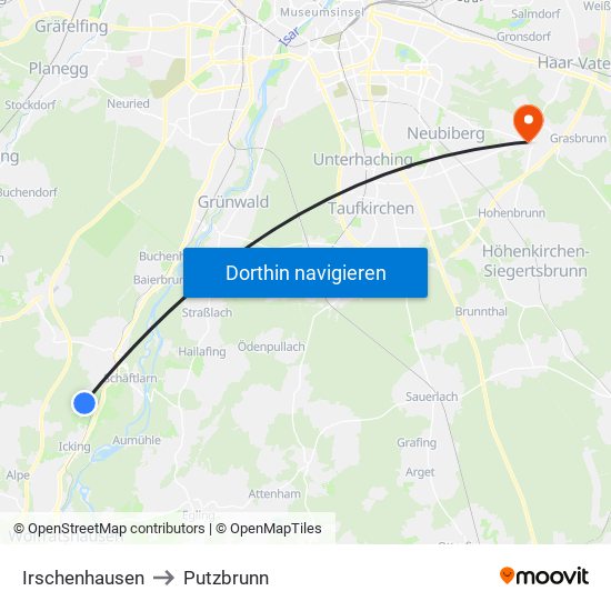 Irschenhausen to Putzbrunn map