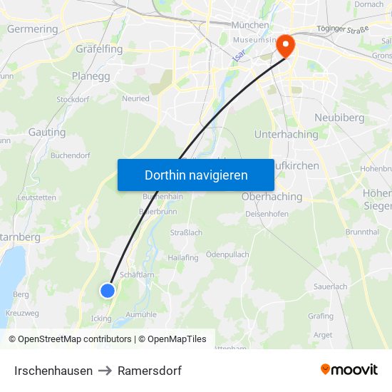 Irschenhausen to Ramersdorf map