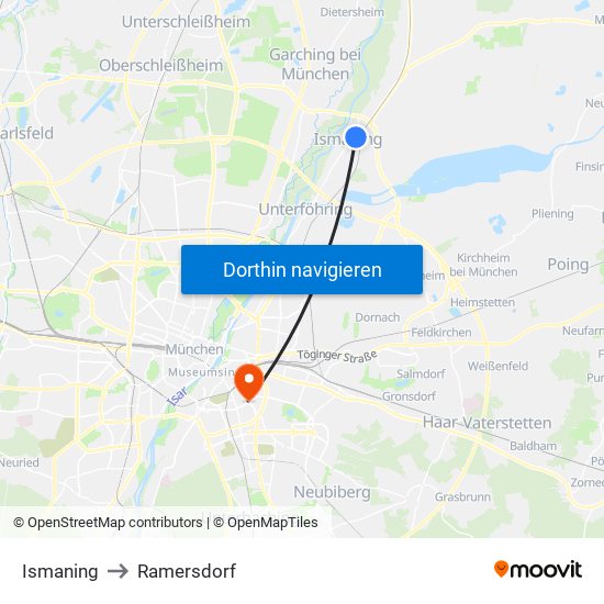 Ismaning to Ramersdorf map