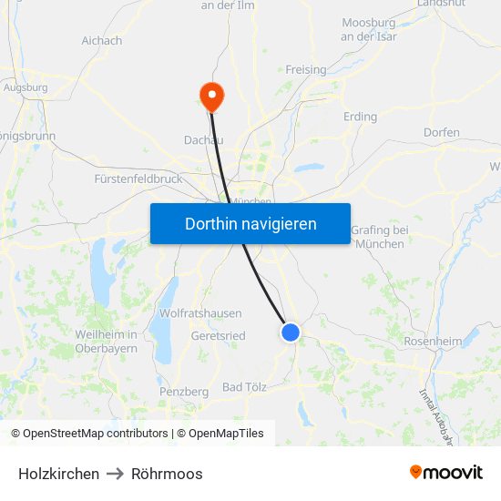 Holzkirchen to Röhrmoos map