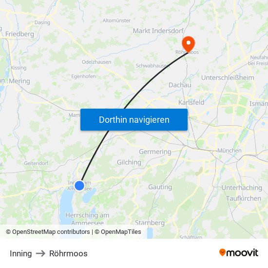 Inning to Röhrmoos map
