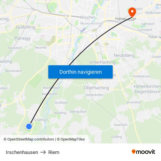 Irschenhausen to Riem map