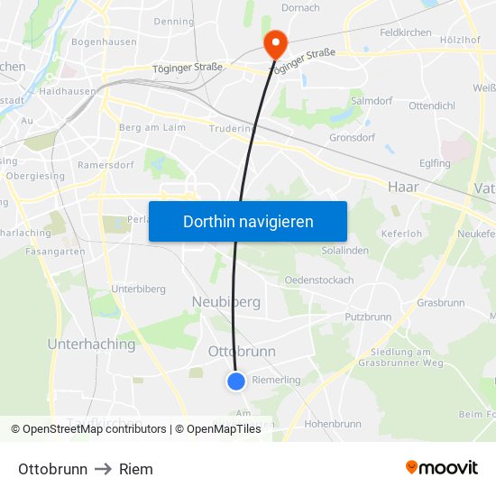 Ottobrunn to Riem map