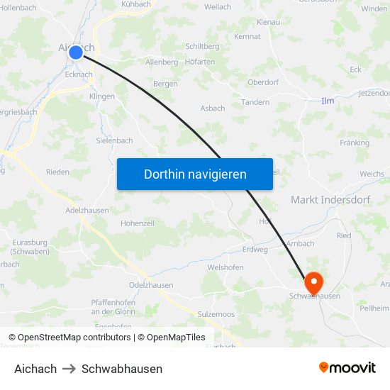 Aichach to Schwabhausen map