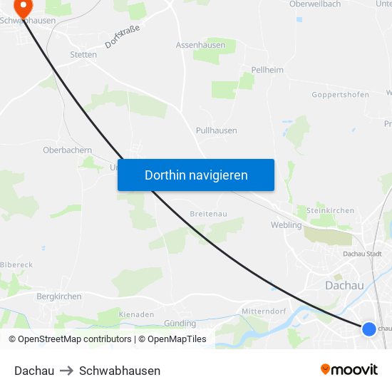 Dachau to Schwabhausen map