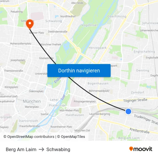Berg Am Laim to Schwabing map