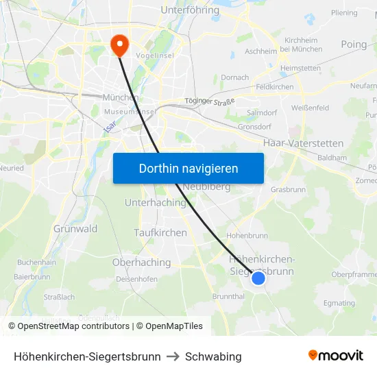 Höhenkirchen-Siegertsbrunn to Schwabing map