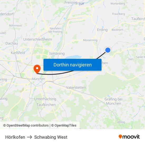 Hörlkofen to Schwabing West map