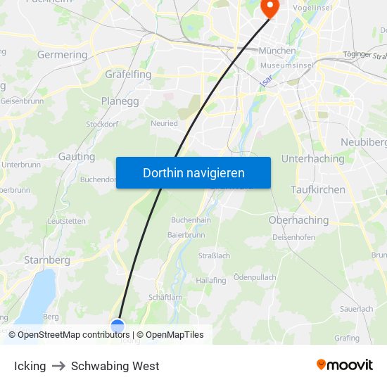 Icking to Schwabing West map