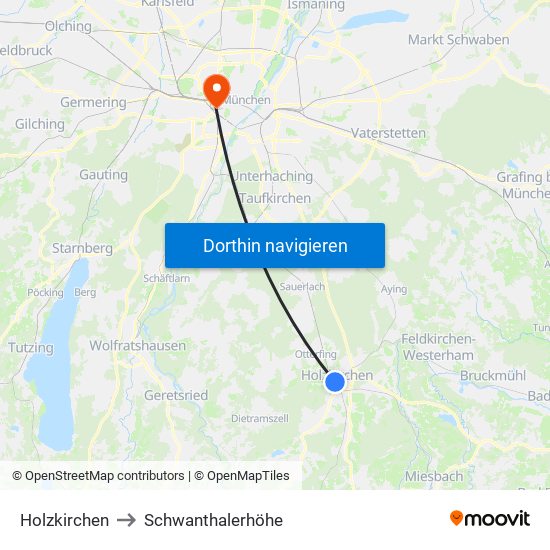 Holzkirchen to Schwanthalerhöhe map