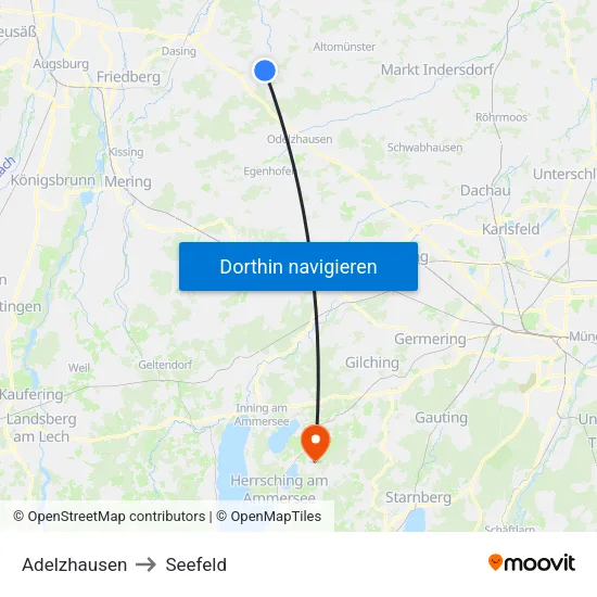 Adelzhausen to Seefeld map