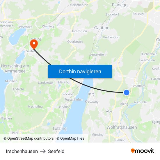 Irschenhausen to Seefeld map