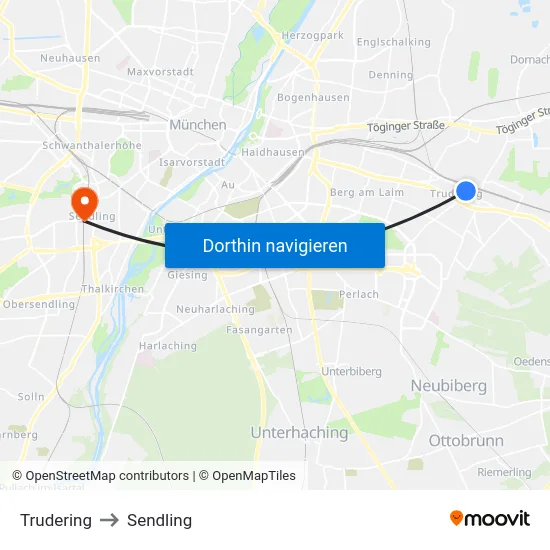 Trudering to Sendling map