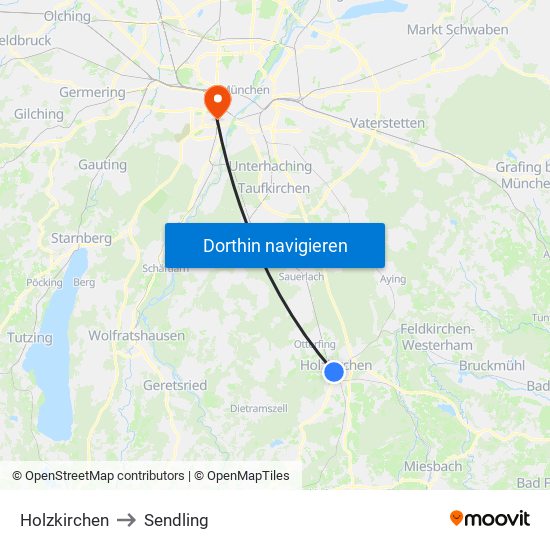 Holzkirchen to Sendling map