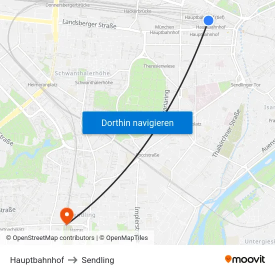 Hauptbahnhof to Sendling map