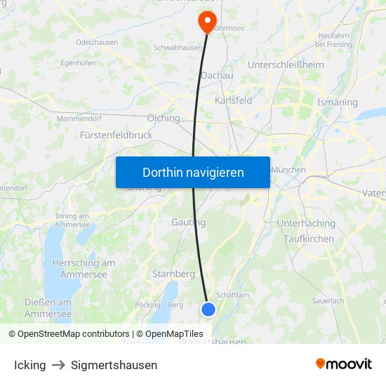 Icking to Sigmertshausen map