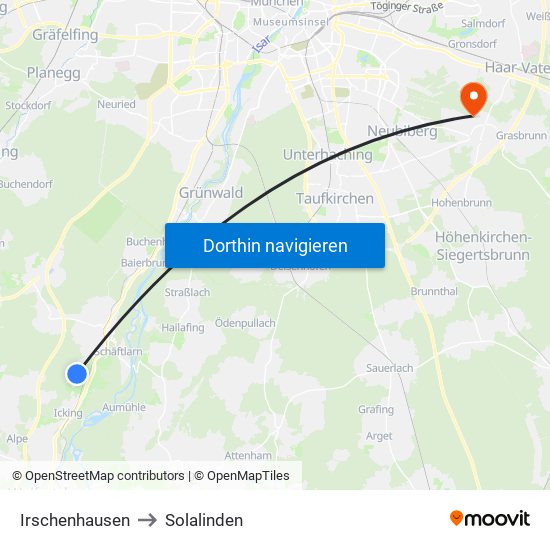 Irschenhausen to Solalinden map