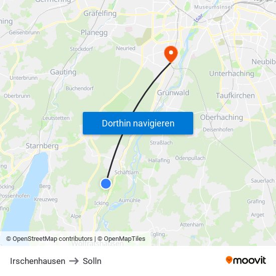 Irschenhausen to Solln map