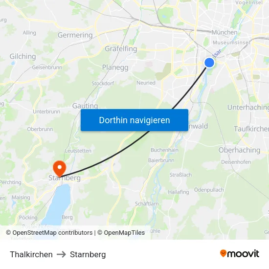 Thalkirchen to Starnberg map