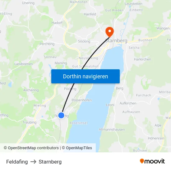 Feldafing to Starnberg map