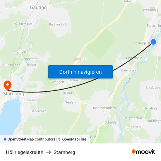 Höllriegelskreuth to Starnberg map
