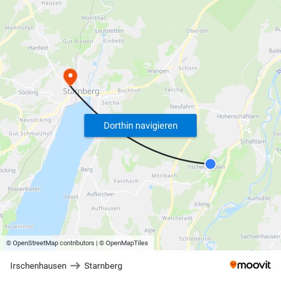 Irschenhausen to Starnberg map