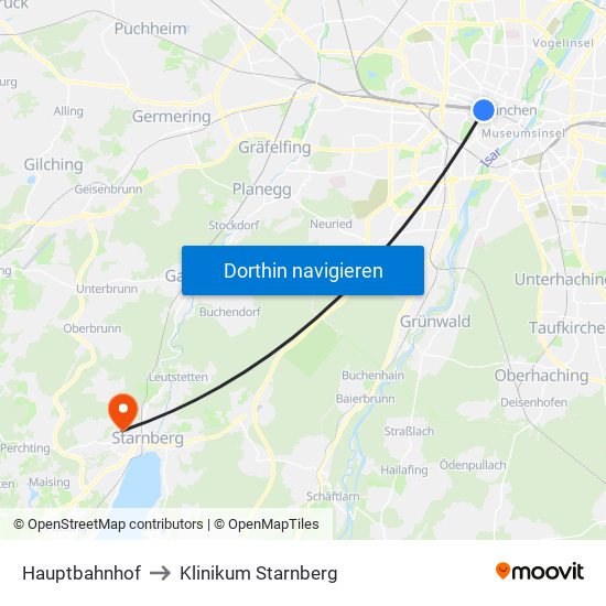 Hauptbahnhof to Klinikum Starnberg map