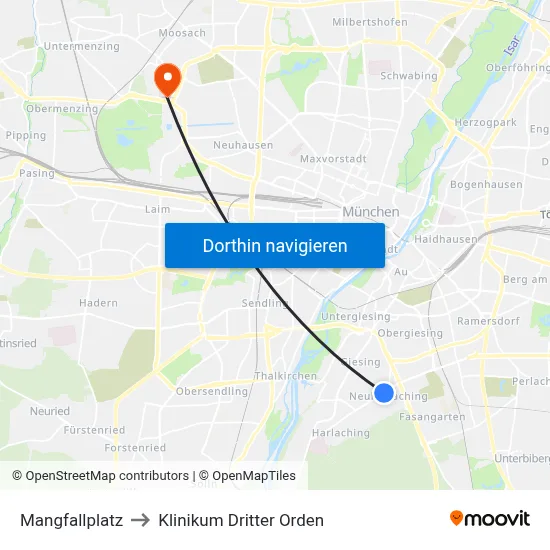 Mangfallplatz to Klinikum Dritter Orden map