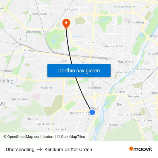 Obersendling to Klinikum Dritter Orden map