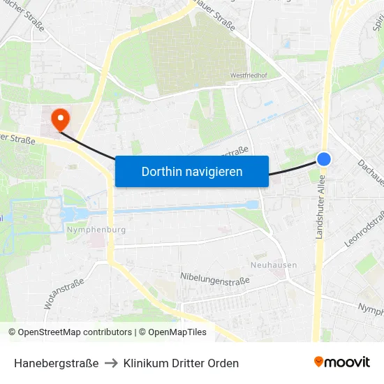 Hanebergstraße to Klinikum Dritter Orden map