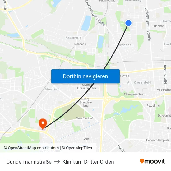 Gundermannstraße to Klinikum Dritter Orden map