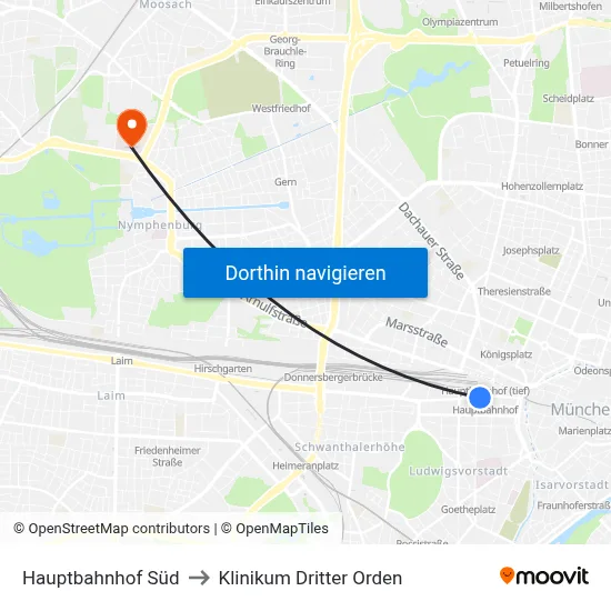 Hauptbahnhof Süd to Klinikum Dritter Orden map
