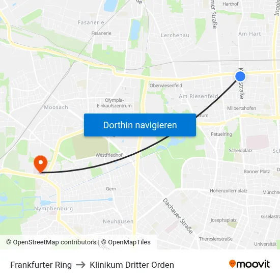 Frankfurter Ring to Klinikum Dritter Orden map