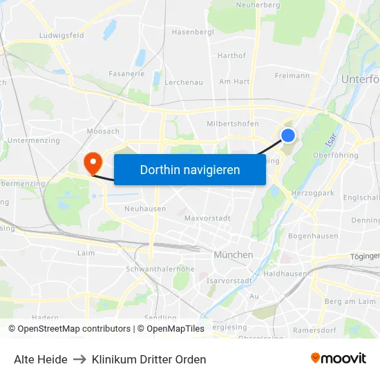 Alte Heide to Klinikum Dritter Orden map