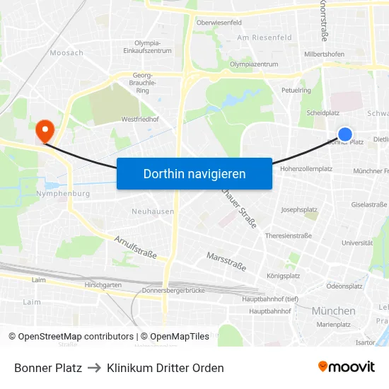 Bonner Platz to Klinikum Dritter Orden map