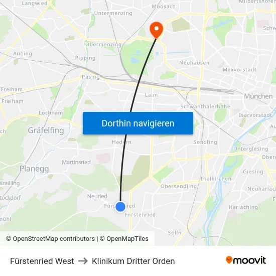 Fürstenried West to Klinikum Dritter Orden map