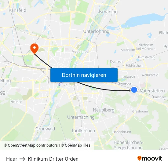 Haar to Klinikum Dritter Orden map